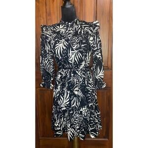 NWT Karl Lagerfeld Leaf Print, Knee Length A-Line Ruffle Dress, Sz 6 (MSRP $148)